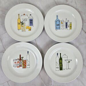 Cocktail by Ursula for Signature Set of 4 White Dessert Plates Cocktail Graphics